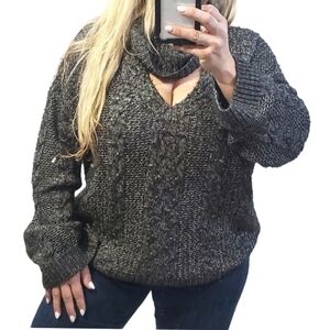 Urban outfitters oversized attached scarf V neck Knit sweater  size large